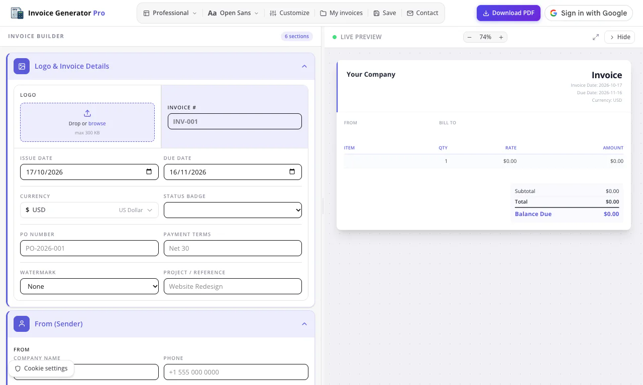 Invoice Generator Pro screenshot